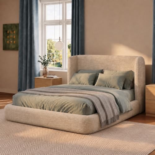 Image of Yechen Queen Cloud Bed, Upholstered Queen Platform Bed, Gray