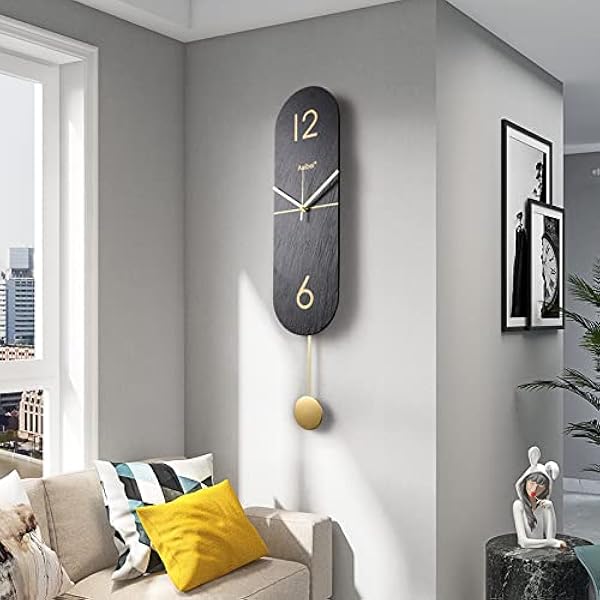 Modern dekorativ tyst pendelklocka med pendel, nordisk mode enkel klocka för vardagsrum Café restaurang konstväggklocka Decoration
