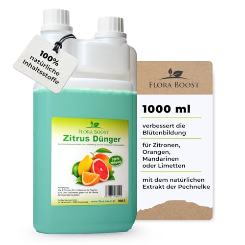 Substral Pflanzen-750 g Langzeit Depotdünger für Zitrus & mediterrane Pflanzen, grün 7 Flora Boost Zitrus Dünger flüssig mit Dosierhilfe - Zitrusdünger für Zitronenbaum Orangenbaum Kumquats - Düngen wie die Profis 100% Naturprodukt - 1 Liter für bis zu 80 Liter Gießwasser