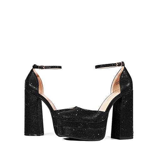 Image of DREAM PAIRS Women's High Chunky Platform Closed Toe Block Heels Square Toe Ankle Strap Dress Wedding Party Pumps Shoes Aurelia