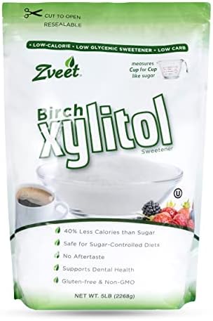 Zveet Birch Xylitol Sweetener | Keto Friendly, Non GMO Low Carb & Calorie Natural Sweetener Sugar Substitute | Kosher & Made in the USA | 5 Pound