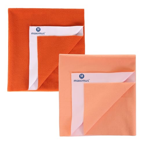 Image of Maximus Waterproof Quick Dry Sheet for Baby Pack of 2 | Bed Pad Extra Absorbent Washable Matress Protector | Baby Bed Protector Sheet for Toddler Children (140x100 cm) (Orange and LORANGE, Large)
