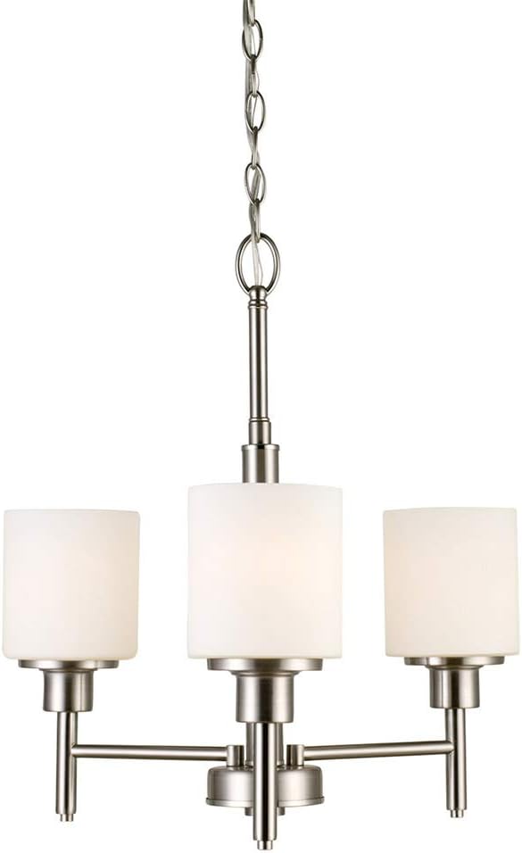 Design House 556647 Aubrey Transitional 3-Light Indoor Chandelier Dimmable Frosted Glass for Entryway Dining Room Foyer, Satin Nickel