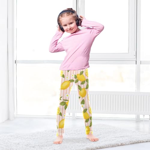 Cute Lemon Daisies Stripe Girls Leggings Soft Stretch Workout Yoga Dance Pants for Kids Casual Tights4