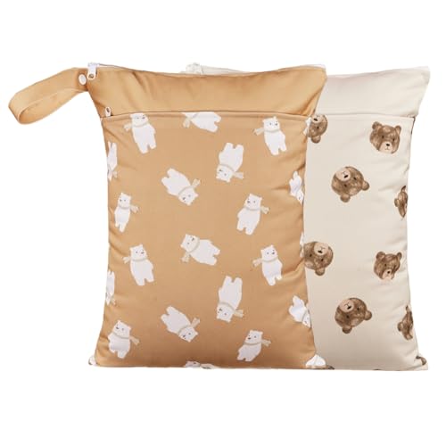 Image of Opgroeie Wet Dry Bags with Two Zippered Pockets and Handle, Reusable Storage Bag for Breast Pump Parts & Baby Items, Waterproof Diaper Bags, Yoga Gym Bag for Swimsuits or Wet Clothes-2pcs, 11.8*15.75"