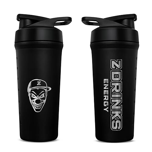 Z Drinks Energy - Mezclador INOX 2.0 - Acero inoxidable negro - Perfecto para mezclar proteinas y bebidas energéticas - 800 ml | Libre de bpa, a prueba de fugas y con escala de medición