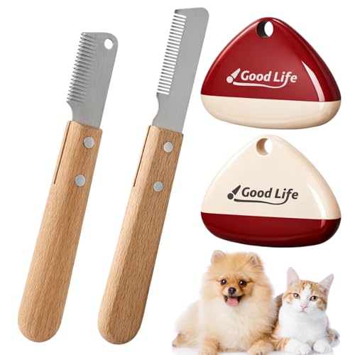 BrKern 4 Stück Set Trimmmesser Hund Holzgriffmit 2 Klebstoffen Trimmmesser Hund Pet Shedding Tool Holzgriff für Katzen Hunde Kaninchen