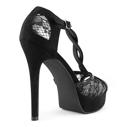 Image of MERUMOTE Peep Toe Platform Stilettos Rhinestone Heels Lace Heels for Women | Sparkly Rhinestone Heels, Glitter Heels, Prom Party Shoes, Evening Shoes