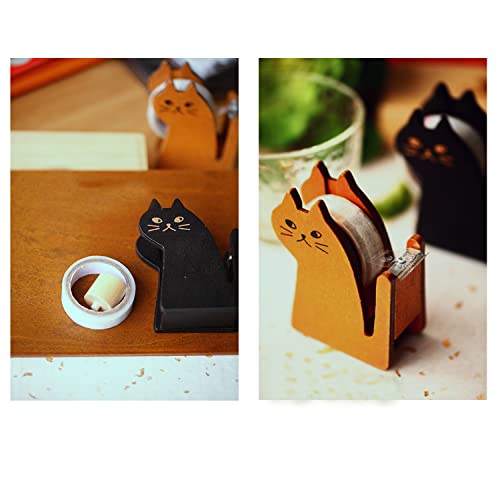 Tape Dispenser, Cute Cat Tape Dispenser, Vintage Wooden Kitty Tape Cutter with 1 Roll Tape for Home Office Desktop Accessory for Students Girls Boys image 5