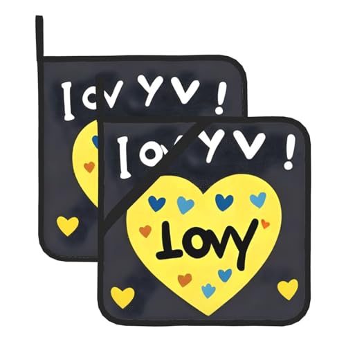 Love you with all my heart Printed Square Heat Insulation Mat Set Baking Mat 2-Piece Set Suitable For BBQ And Cooking