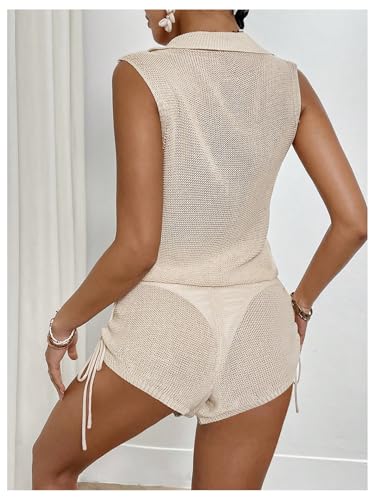 Milumia Women's V Neck Swimsuit Cover Ups Summer Bathing Suit Sexy Crochet Hollow Out Knitted One Piece Bikini Romper2