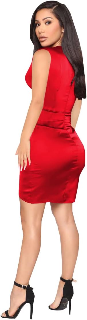 LightlyKiss Womens Midi Wrap Wedding Guest Dress Sleeveless Bodycon Ruched Cocktail Party Dresses - Image 4