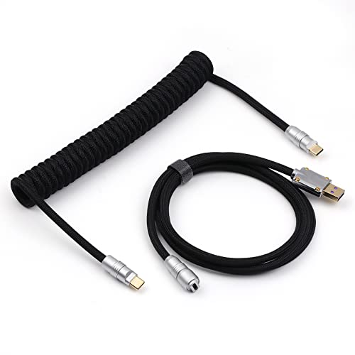 Image of EPOMAKER Upgraded Coiled Type-C Aviator USB Cable, USB A to Type C Detachable Gaming Keyboard Cable for Mac /Win /Gamers(Black)