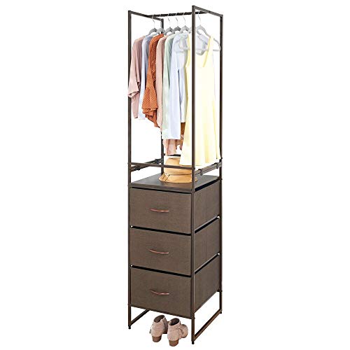 mDesign Modular Closet Organizer System Storage, Sturdy Steel Frame, Fabric Bins/Garment Rack