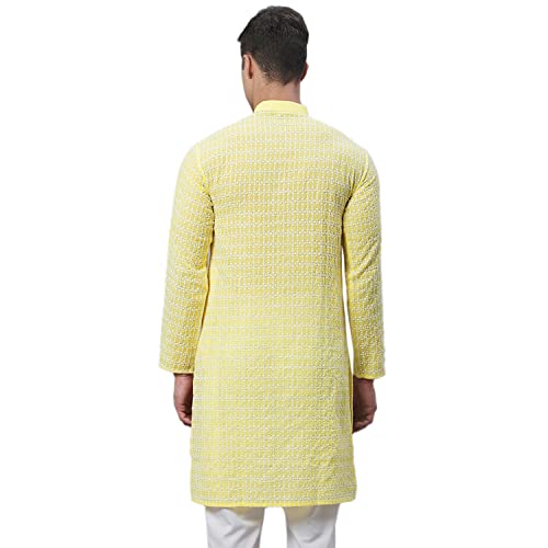 Sojanya (Since 1958 Men'S Pure Cotton Blue Kurta With White Embroidery4