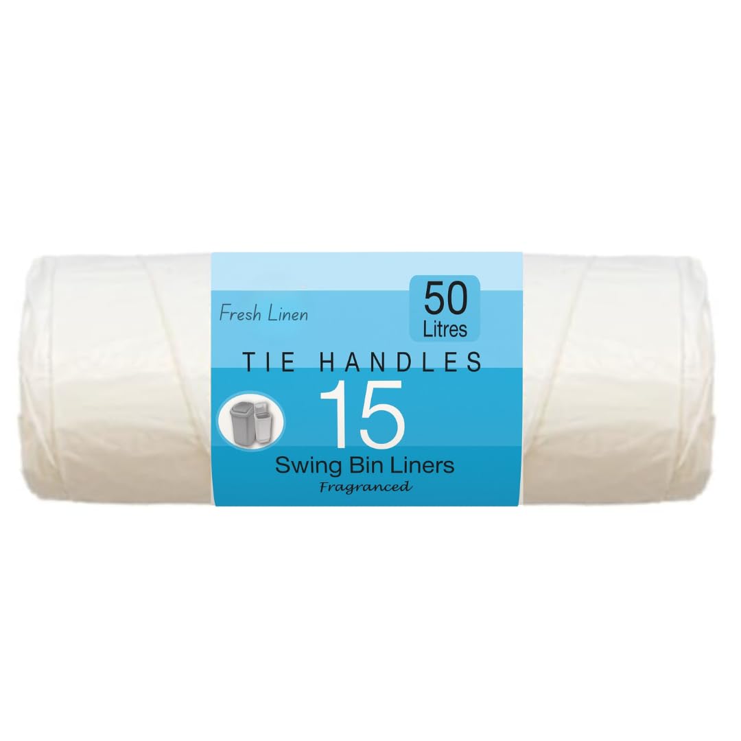 LND Gifts Swing Bin Liners: Pack of 15 Scented 50l Bin Bags, Fresh Linen & Summer Breeze - 50 Litre Bin Bags with Scented Aroma For Pedal Bins & Swing Bins