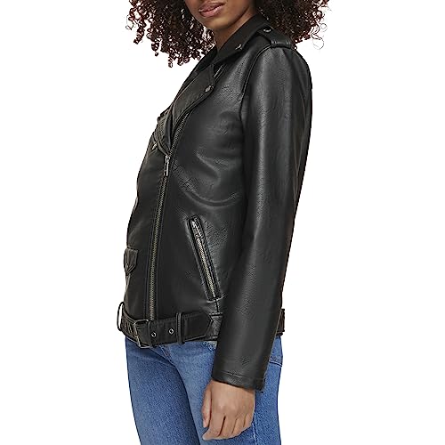 Levi's Jaqueta feminina de motociclista de couro sintético grande com cinto (tamanhos padrão e gran