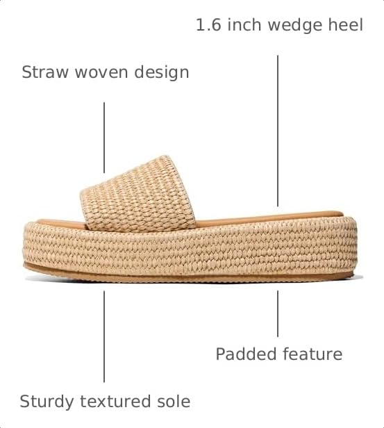 Image of Erocalli Platform Sandals Women Cute Wedge Espadrilles Slip on Summer Beach Raffia Vacation Sandal Comfortable Open Toe Dressy Shoes