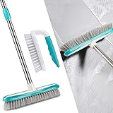 MEXERRIS Scrub Brush with Floor Scrubber Deck Brush Long Handle Combo Cleaning Kits, Stiff Bristles Durable Scrubbing Grout Brushes for Carpet Bathroom, Shower, Sink, Bathtub, Tile, Kitchen Surface
