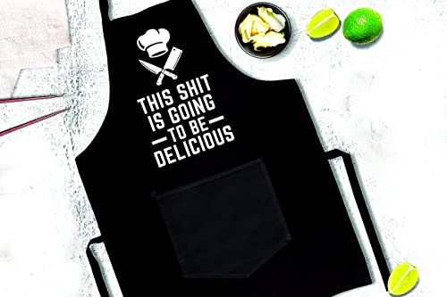 Funny Aprons For Men, Women | Gifts For Husband, Wife, Mom | Funny Gift For Birthday, Fathers Day Gift For Dad , Christmas Gift | Chef Apron For Grilling, Cooking, Bbq | Black Apron With Pockets Men #TOP2