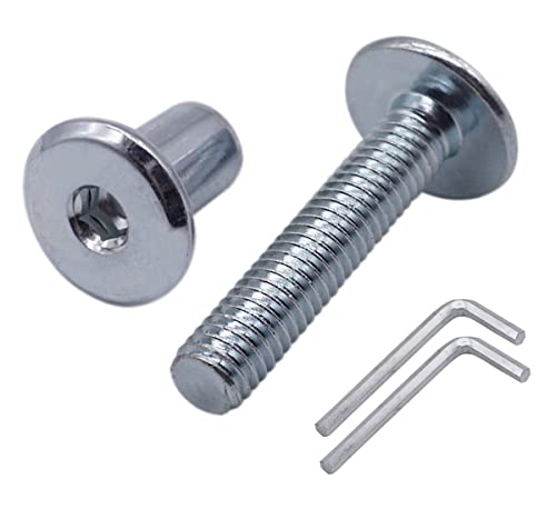 Marcopol Paquete de 30 tornillos de unión de acero galvanizado M6 x 30 mm con tuercas, perno de conector para muebles, tornillos hexagonales Allen (30, M6 x 30 mm (con tuercas), color plateado