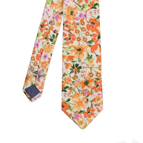 Image of Cotton Floral Ties for Men 2.76 inch Men's Skinny Tie Linen Flower Printed Neck Tie for Wedding Dating Party