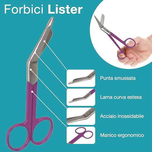 Gima - Lister-Verbandschere für Krankenpfleger, Violet, aus rostfreiem Stahl, seidenglänzend und pulverbeschichtet, Länge 14 cm, zum professionellen Gebrauch.