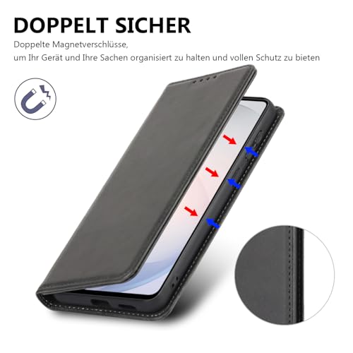 Vaki Handyhülle für Samsung Galaxy S26 Hülle mit Schutzfolie, Cover PU Leder Wallet Kartenfach Klapphülle, Schutzhülle für Samsung S26 Flip Case Coqu Tasche Handyschutz (Schwarz)