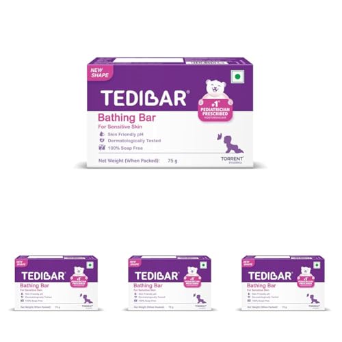 Image of Tedibar Moisturising Baby Bathing Bar 75g (Pack of 4) 100% Soap Free No. 1* Pediatrician Prescribed Moisturising Bar - By Torrent Pharma