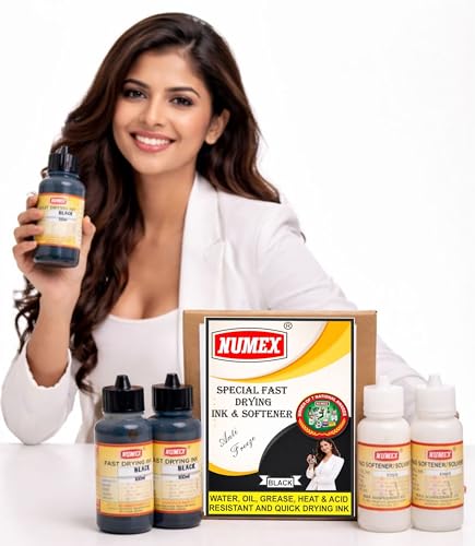 Image of NUMEX Gold Jet Black Batch Printing Fast Drying Liquid & Softener Combo (100ml x 2) | Permanent Coding | Smooth Flow | Since 1976