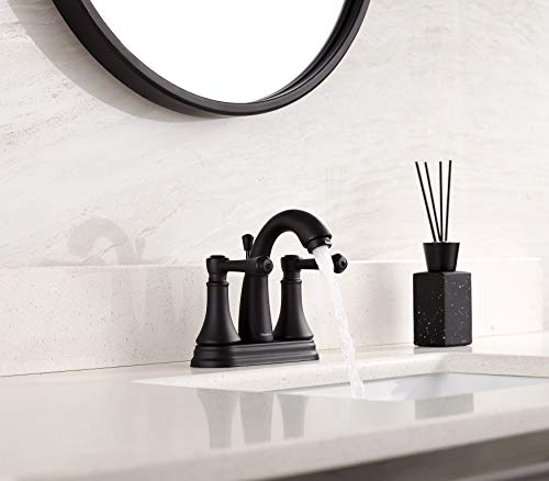 Matte Black 4 Inch Bathroom Sink Faucet 3 Hole, 2 Handle Centerset Bathroom Faucet With Metal Casting Spout, Modern Rv Farmhouse Vanity Faucet, Include Drain With Overflow And Lift Rod, Taf410Y-Mb #TOP2