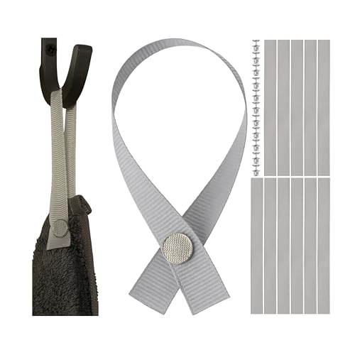 Nähfrei-Aufhänger für Textilien 12 Pack 180 x 12 mm Schlaufen in Grau mit Pin-Knopfverschluss Aufhänger Schlaufen für Geschirrhandtuch Bad Handtuch Lappen Tuch Dekoartikel Camping Zubehör