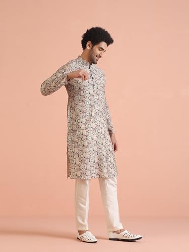 Image of KISAH Men's Cotton Blend Printed Kurta | Festive Navratri Ethnic Wear | Regular Fit