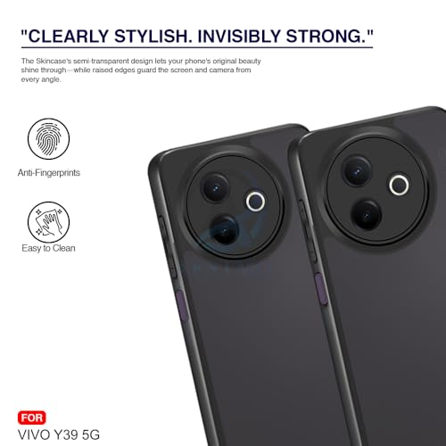 Image of AESTMO Vivo Y39 5G Back Cover | 360 Protection | Matte Frosted Hard Back Translucent | Bumper Case for Vivo Y39 5G (Smoke Black Matte PC+Black TPU Bumber)