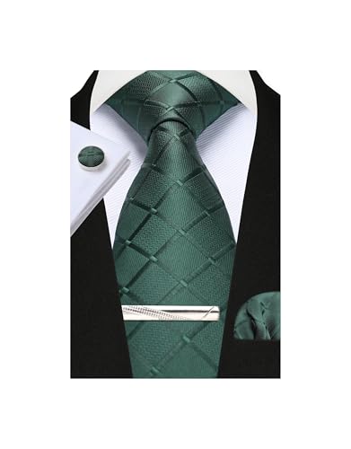 Image of Striped Plaid Polka Dot Mens Tie Formal Necktie Pocket Squares Ties Clips Cufflinks Classic for Men Set