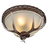 3-Head Antler Chandelier, 16.5inch/42cm Faux Deer Chandeliers Resin Antler Fixture Frosted Glass Bowl Shade Ceiling Pendant, 3-Lights Ceiling Light for Kitchen Bar Cafe Hallway Living Room E26