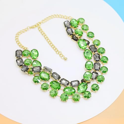Crystal Rhinestone Heart Gemstone Choker Collar Necklace for Women Sparkly Colored Emerald Neck Chain Statement Necklace For Women4