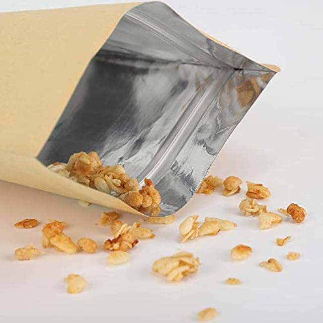 Muka 50 PCS Kraft Food Storage Pouch Bag Foil Lined Zip Lock Reusable Stand Up Bags,7 x 11.75 inch