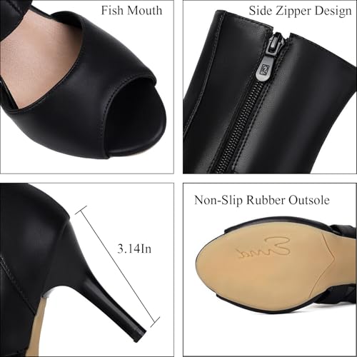 Women'S Leather Fish Mouth Stiletto Heel Ankle Boots Classic Breathable Side Zipper Open Toe Dress Bootie Sandals Summer Casual And Comfortable Outdoor Walking Sandals3