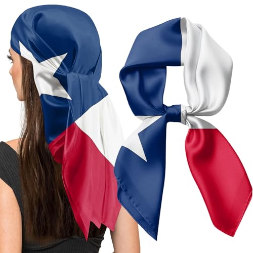 Neapth Women's Fashion Silk Head Scarf 27.5x27.5 Inches, Square Satin Hair Wraps, Silk Bandana & Sailor Neck Scarf Versatile Headscarf Accessories - Texas Flag