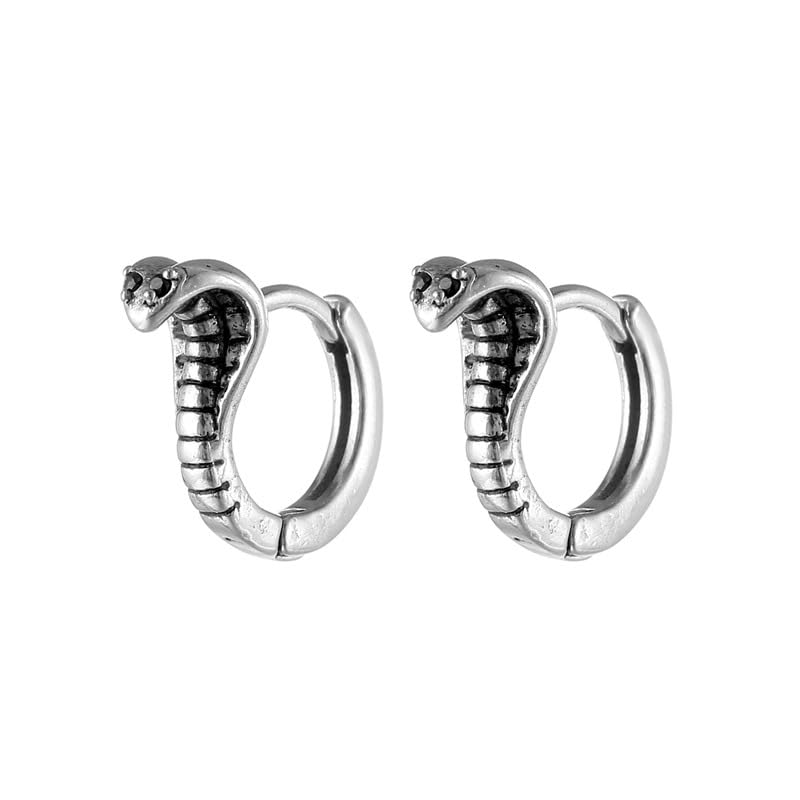 1pair Retro Fashion Cobra Snake Earrings- Punk Snake Black Zirconia Eye Stainless Steel Huggie Ear Cuff Unisex Earrings for Men & Women