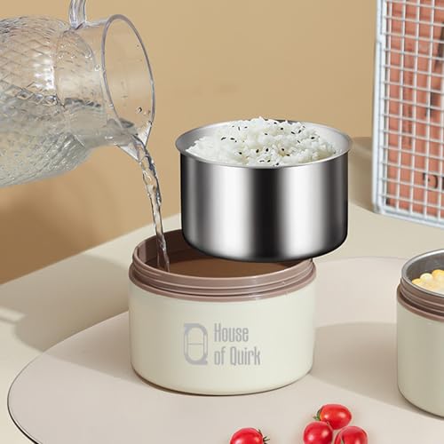 Image of House of Quirk 304 Stainless Steel Bento Lunch Box for Adults, 3 Stackable Containers with Insulated Thermal Case, Microwave Safe & Portable 2 x 420ml & 1 x 620ml (Beige)