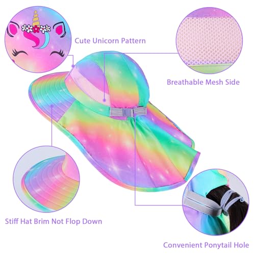 Kids Sun Hat UV Protection Unicorn Summer Beach Play Hats Wide Brim Neck Flap for Girls Boys4