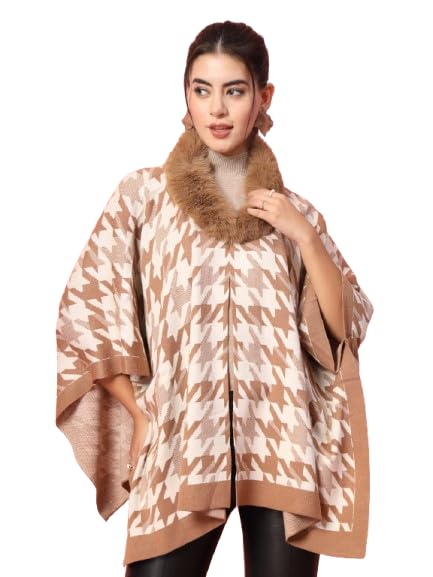 mafadeny Women Chevron Printed Poncho-picture-19