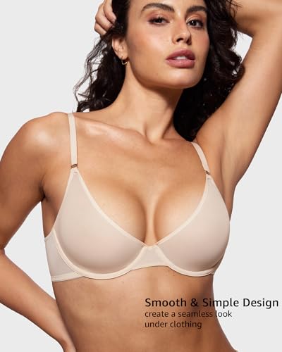 Image of INLYRIC Women's Cosnufy Sheer Balconette Bra Demi Unlined Plunge Mesh See Through Sexy Bras Underwire
