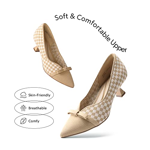 Burudani Women's Sbdpu2308W Kitten Heels Pointed Toe Work Pumps Comfortable Knitted Closed Toe Dress Wedding Shoes,Beige Grid,Size 9.5 #TOP4