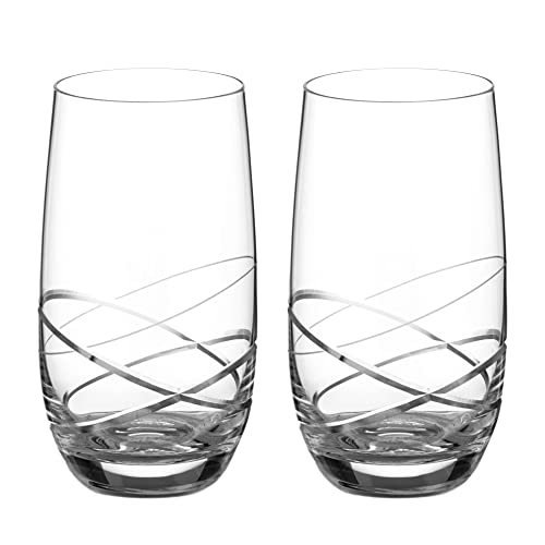 DIAMANTE Tall Hi Ball Glasses Pair with ‘Orbital' Collection Design - Set of 2