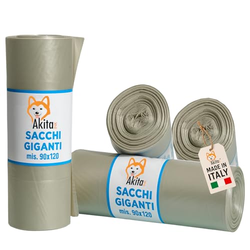 Akitaink 40 Sacchi Spazzatura Grandi 90x120 Trasparenti Ambra Super Resistenti Condominiali 160 Litri - Rotoli da 10 Pezzi, Made in Italy