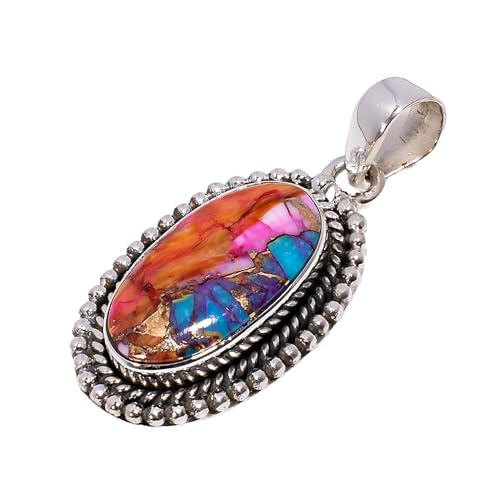 Natural Top Quality Orange Spiny Oyster Turquoise Gemstone 925 Sterling Silver Handmade Statement Pendant for Women Gift for Her