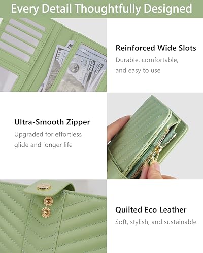 Image of Green Women's Trifold Wallet,Large Capacity RFID Long Wallet